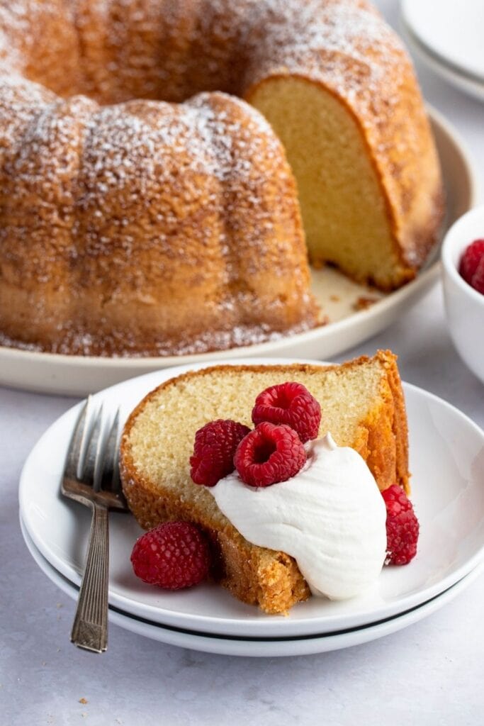 Slice of Pound Cake with Strawberries and Whipped Cream